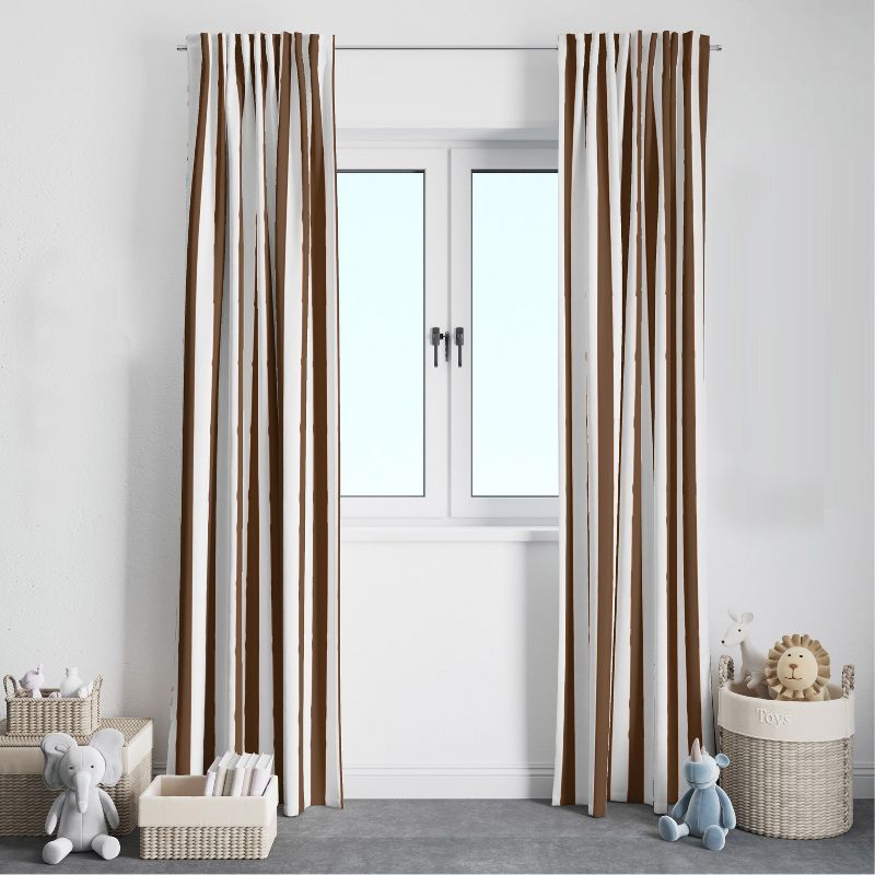 Bacati - Wide Stripes Chocolate Cotton Printed Single Window Curtain Panel, 3 of 5