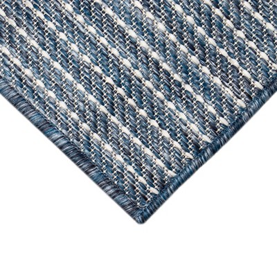 Navy Stripe Flat Woven Synthetic Square Indoor/Outdoor Rug