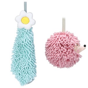 REGALWOVEN 2 Packs Chenille Hand Towel Flower and Cute Cartoon Hanging Hand Towel for Bathroom 6" x 15"/7" x 7" - 1 of 4