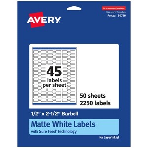 Avery Matte White Barbell Labels with Sure Feed, 1/2" x 2-1/2" - 1 of 4