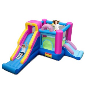 Costway Inflatable Bounce House with Slides, Jumping Area, Climbing Wall, Basketball Hoop - 1 of 4
