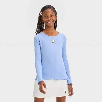 Girls' Long Sleeve T-Shirt - art class™ Blue Smiley