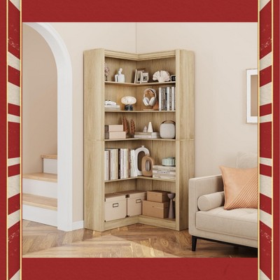 Garvee Corner Bookcase 71.8 inches Farmhouse Corner Bookcase, Tall Bookcase 5 Tier L-Shaped Corner Shelf Large Display Shel