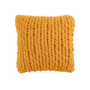 20"x20" Oversize Ella Chunky Knit Square Throw Pillow Sudan Brown - Lush Décor: Soft Velvet Back, Indoor Use - 1 of 4