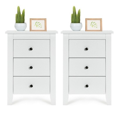 White 3-Drawer Wooden Nightstand Set with Black Knobs