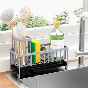 304 Stainless Steel Rustproof Silver Sink Caddy: Brush/Sponge & Soap Dispenser Holder - 1 of 4