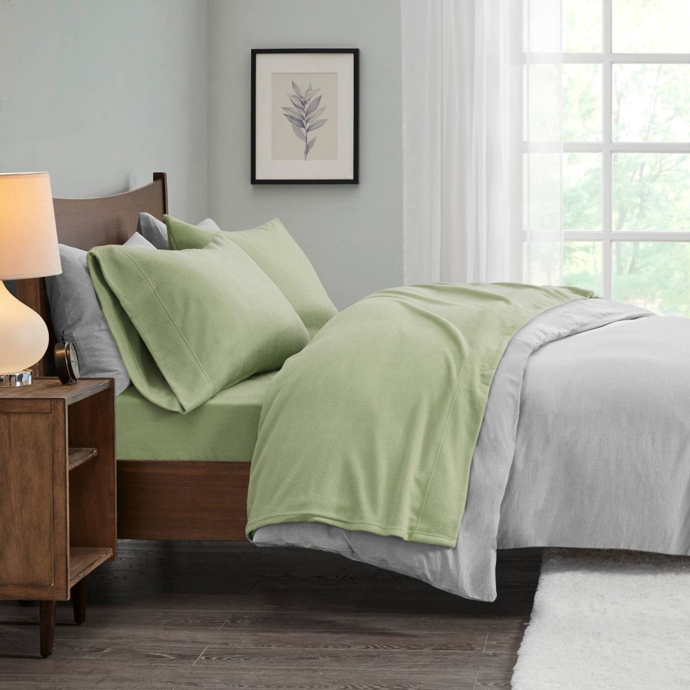 Photos - Bed Linen Twin XL Micro Fleece Sheet Set Sage