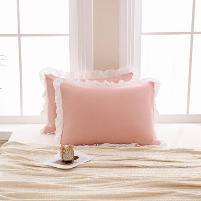 Reversible Pillow Cover – Soft Shabby Chic Ruffled Pillowcases, Wrinkle Resistant, Envelope Closure, Queen/King/Body