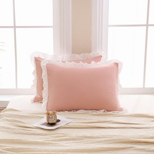 Reversible Pillow Cover – Soft Shabby Chic Ruffled Pillowcases, Wrinkle Resistant, Envelope Closure, Queen/King/Body - 1 of 4