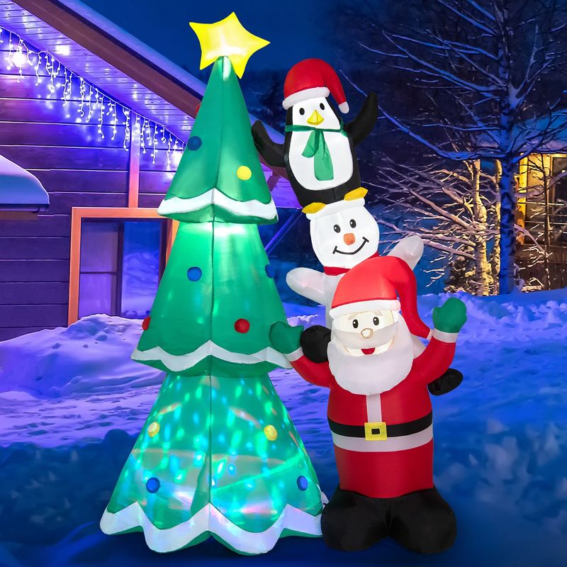 Costway 8.7FT Inflatable Christmas Tree with Santa Claus & Snowman & Penguin Blow-up Xmas Decoration w/Multicolor Disco Light, 5 of 11