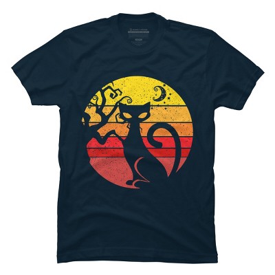 Men's Design By Humans Black Cat Halloween Costume Scary Vintage Cats By TaiHan T-Shirt
