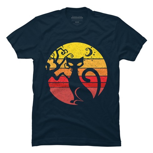 Men s Design By Humans Black Cat Halloween Costume Scary Vintage Cats By Taihan T shirt Navy Small Target
