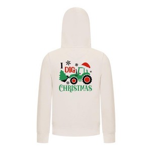 Everyday Kids Christmas Collection I Dig Christmas Zip Up Hoodies – Holiday Tractor Sweatshirt - Off-White - 1 of 2