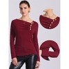 Allegra K Women's Asymmetrical Neck Button Decor Long Sleeve Pleated Casual Top - 2 of 4
