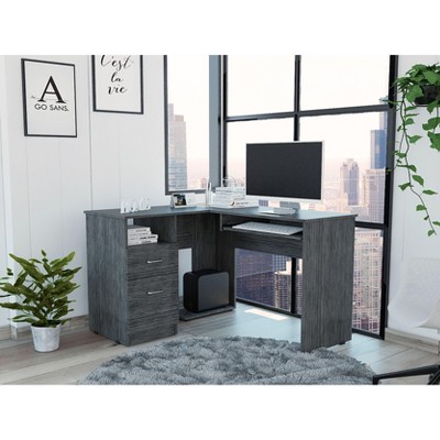 NicBex Home Office Desk L-Shaped Morden Computer Desk with Open Shelf, 2 Drawers, Keyboard Panel and Wooden Frame for Office, Living Room