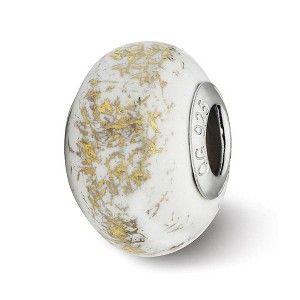 Black Bow Jewelry White w/Gold Foil Ceramic & Sterling Silver Bead Charm, 14mm - 1 of 3