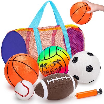KUYOTQ 5-piece children's sports ball set, with children's bag ball 1-3 football, basketball, baseball, volleyball, outdoor toys, hand pump