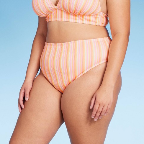 Women's Mid-waist Extra High Leg Extra Cheeky Bikini Bottom - Wild Fable™  Orange Striped X : Target