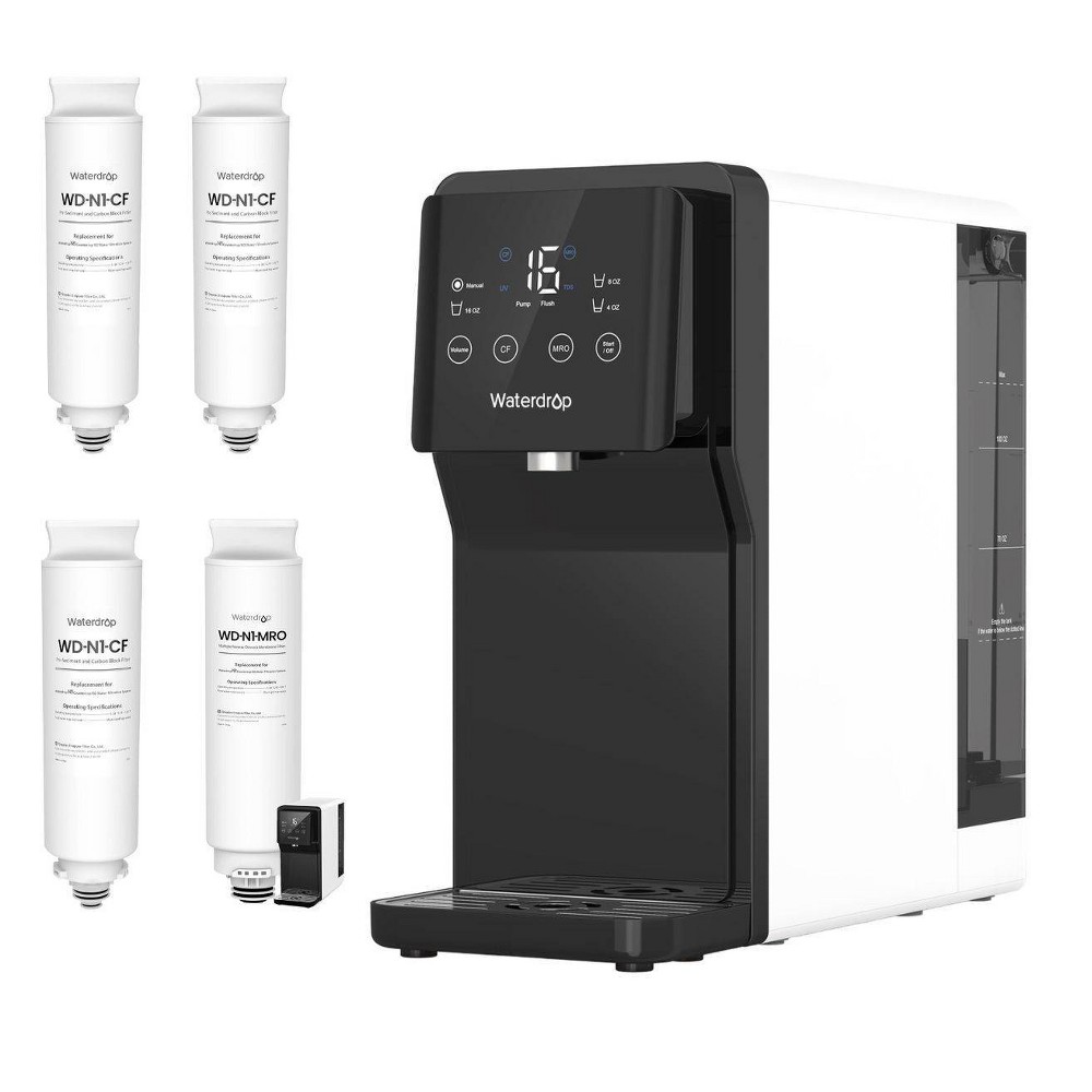 Waterdrop N1 Countertop Reverse Osmosis System, 4 Stage, 3:1 Pure to Drain, Extra Three WD-N1-CF Extra WD-N1-MRO Replacement Filter