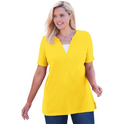 Woman Within Plus Size Split-Neck Henley Thermal Tee