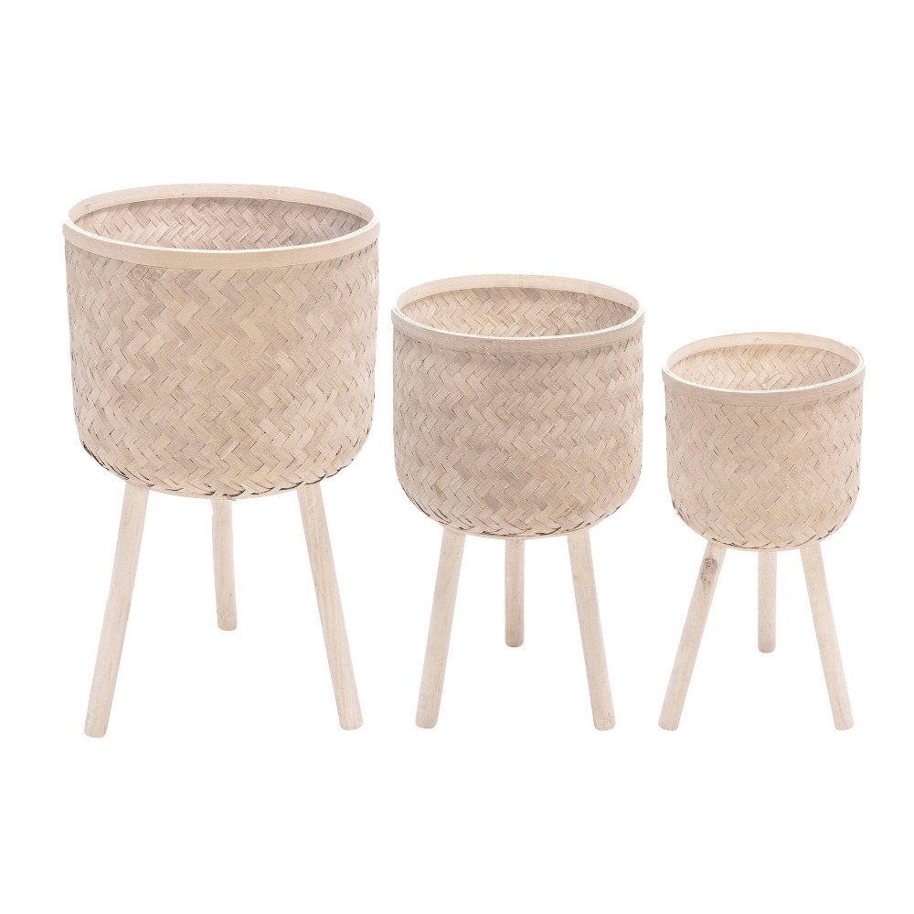 Photos - Flower Pot Sagebrook Home 15" Wide Set of 3 Bamboo Planter Pots White