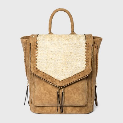 VR NYC Whipstitch Trim Envelope Flap Backpack - Straw