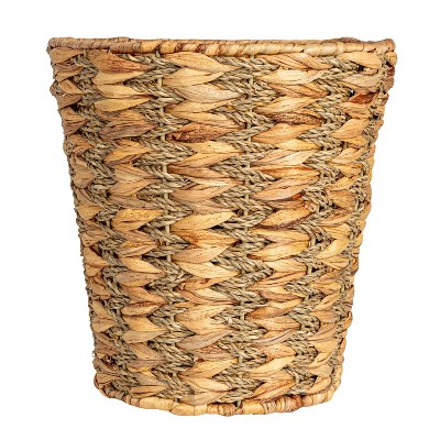 Natural Water Hyacinth and Seagrass Round Waste Basket