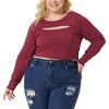 Agnes Orinda Women's Plus Size Long Sleeve Round Neck Cut Out Front Regular Fit Blouses - 2 of 4