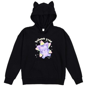Shining Star Kawaii Cat Youth Black Long Sleeve Hooded Sweatshirt With 3D Cat Ears - 1 of 3