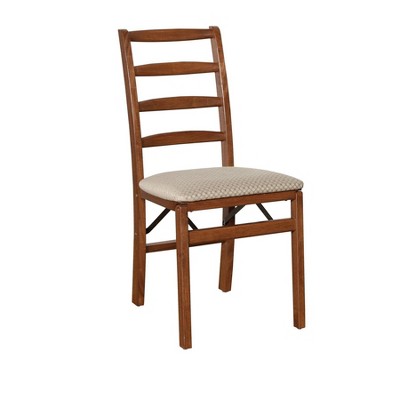 2pc Shaker Ladderback Folding Chairs with Blush Seat and Wood Cherry - Stakmore