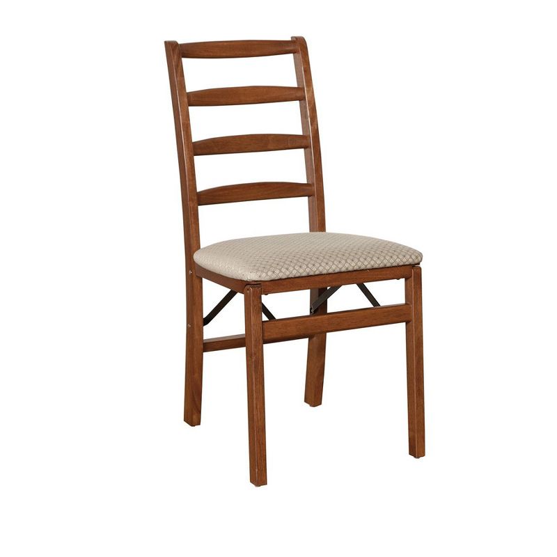 2pc Shaker Ladderback Folding Chairs with Blush Seat and Wood Cherry - Stakmore, 1 of 7