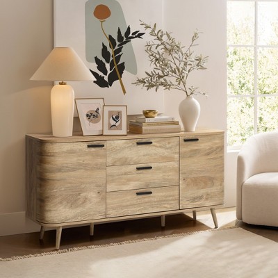 Natural Oak Manufactured Wood Sideboard Cabinet with Solid Wood Legs