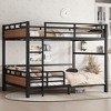 Queen over Queen Metal Bunk Bed/Metal Loft Bed,Separable Bunk Beds,with Raised Security Fence,Walnut Color - 2 of 4