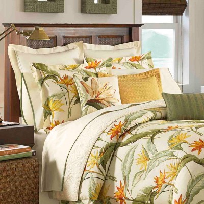Ivory Tropical Cotton Queen Comforter Set with Shams