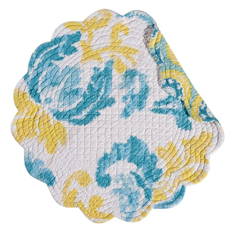 C&F Home Delilah Blue Cotton Quilted Round Reversible Placemat Set of 6, 1 of 3