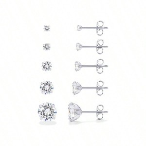 14K Gold Plated Five Pairs Stainless Steel Stud Earrings Set for Women Hypoallergenic 5 Earrings Pack Premium Cubic Zirconia Studs - 1 of 4