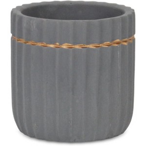 Cheung's Aurine Round Gold Trimmed Ridged Ceramic Pot - Small - Gray - 1 of 3