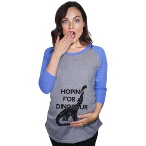 Maternity Raglan Hoping For A Dinosaur Cute Funny Pregnancy Baseball Tee - Crazy Dog Maternity Raglan - 1 of 4