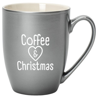 Elanze Designs Coffee & Christmas Grey 10 ounce New Bone China Coffee Cup Mug