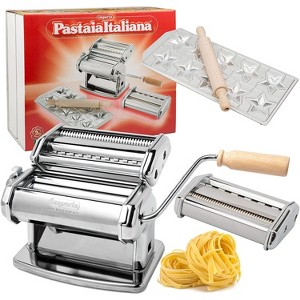 Pasta Maker Machine by Imperia- Heavy Duty Deluxe Set w 2 Attachments, Made in Italy, Star Ravioli Mold & Rolling Pin, Steel Construction w/ Wooden - 1 of 4
