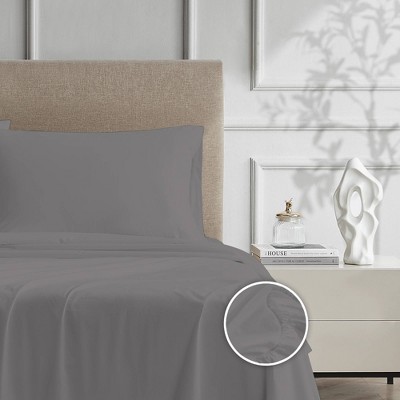 Queen Light Gray Cotton Percale Sheet Set with Pillowcases