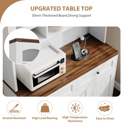 Garvee 70.8 in Tall Kitchen Pantry Cabinet with Hutch Fluted Glass Doors and 2 Drawers, Multifunctional Storage Cabinet for Dining Room - Brown White — фото 5