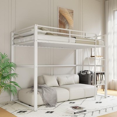 Aukfa Metal Loft Bed Twin Size, Loft Bed Frame with Safety Guard Rails & Flat Ladder, Twin Loft Bed for Kids Teens, Adults