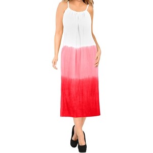 LA LEELA Women's Vacation Wear Casual Maxi Long Sundress Summer Vacation Loose Maternity Spaghetti Strap Dress 1X White, Tie Dye Design - 1 of 3