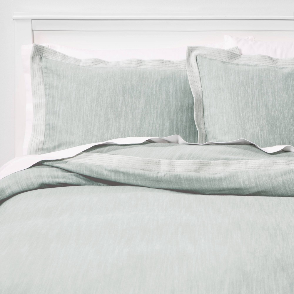 Photos - Bed Linen King Family Friendly Duvet Cover & Sham Set Mint Chambray - Threshold™