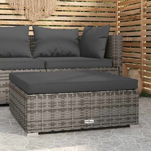 Patio Footrest with Cushion Gray 27.6"x27.6"x11.8" Poly Rattan vidaXL - 1 of 4