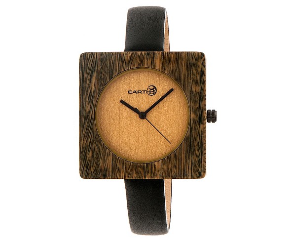 Earth Wood Women's Teton Leather Strap Watch - Olive