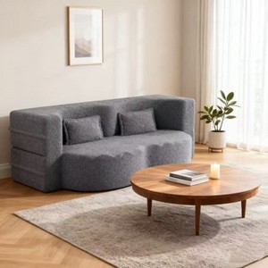Homy Casa Convertible Bouclé Sofa Bed with Curved Design and Plush Cushions, for Living Room or Guest Space - 1 of 4