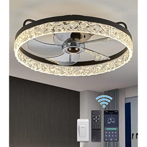 Siljoy 23.6" Black Ceiling Fan, Modern Retractable Ceiling Fan with Lights and Remote, 10-Light Glass Bubble Chandelier Fan - 1 of 1