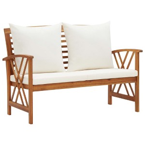 Garden Bench Cream white and natural wood - 1 of 4